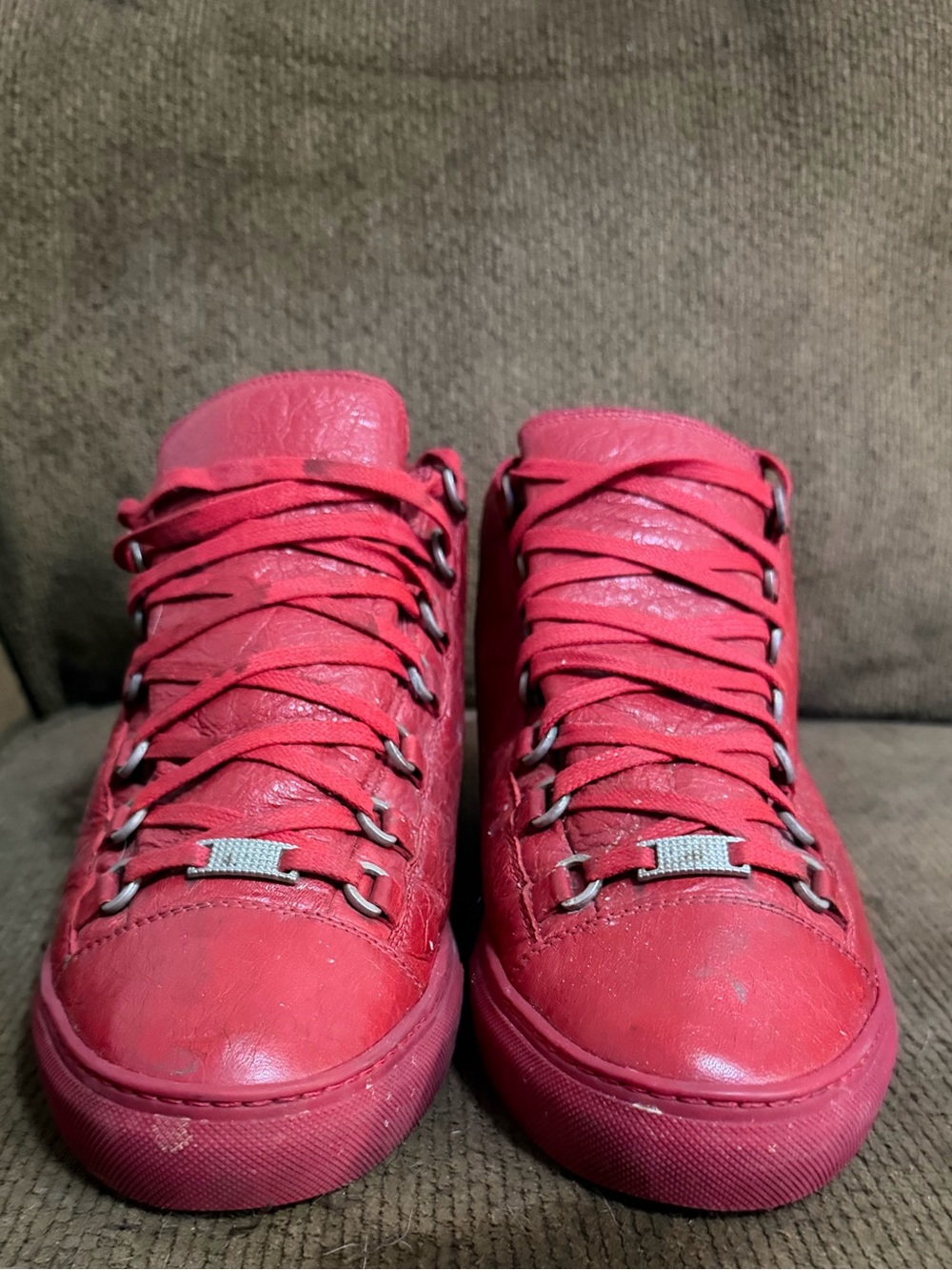 Men's Red Leather Low-Top Sneakers